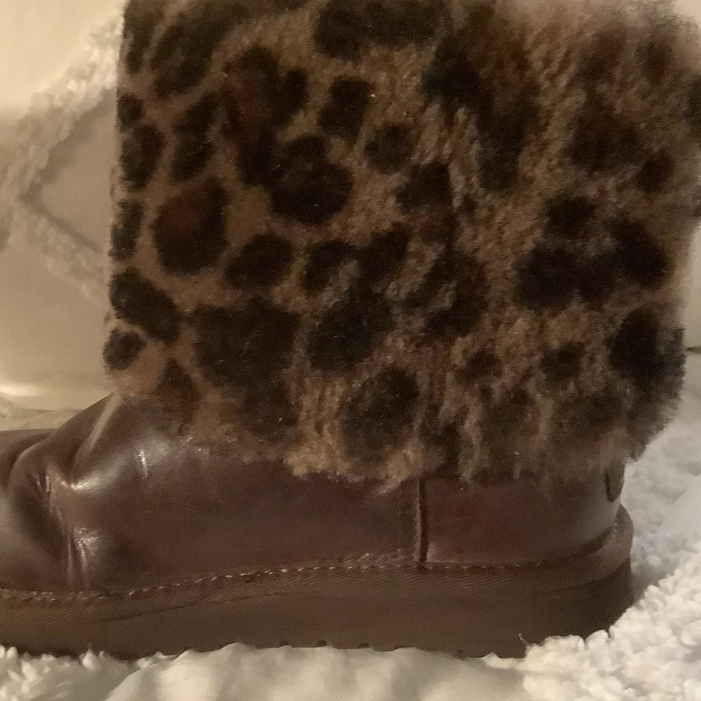 UGG Brown Kids Boots with Leopard Faux Fur